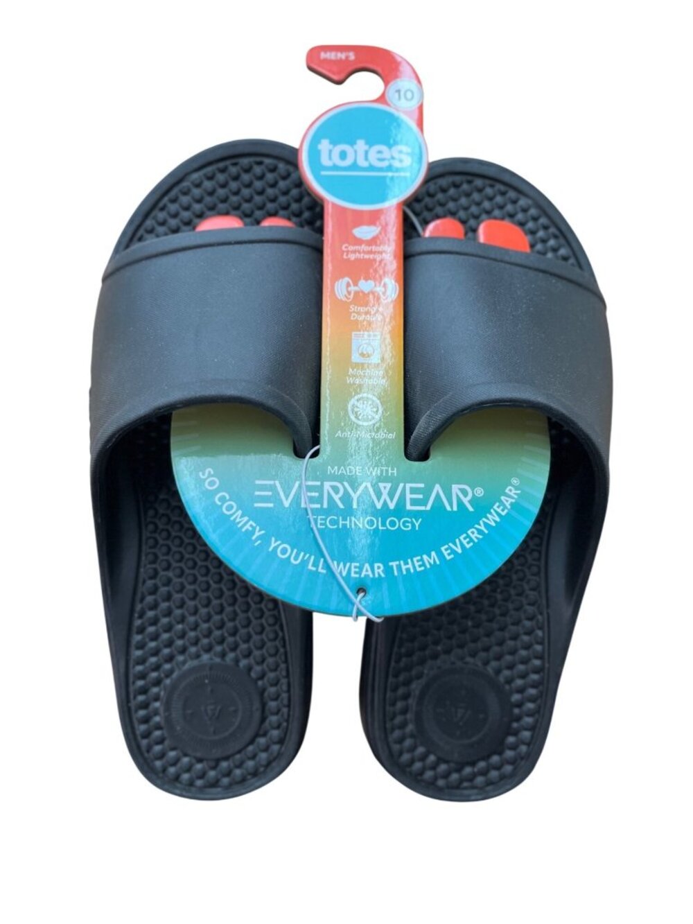 Totes Everywear Men’s Size 10 Black Comfort Slide Sandals Lightweight New
